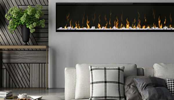 τζάκι εντιχοιζόμενο ηλεκτρικό, μακροστενο, σαλονιού, μοντέρνο design, διακόσμηση, κρύσταλλοι ή ξύλα, θέρμανση, τεχνολογία LED dimplex ignite