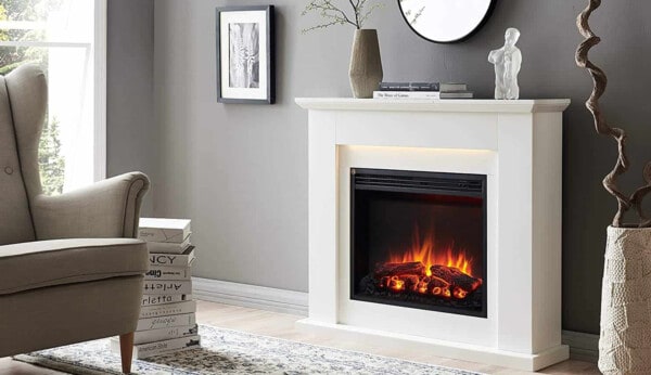 τζάκι ηλεκτρικό δαπέδου άσπρο από mdf με περιμετρικό φωτισμό led, εφέ φλόγας, διακόσμηση, θέρμανση, ανακαίνιση, Richen Ektoras