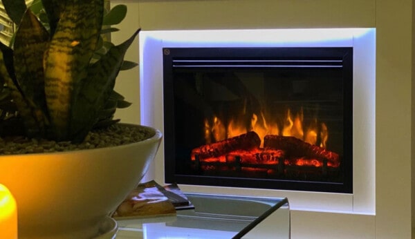 τζάκι δαπέδου ηλεκτρικό άσπρο από mdf με περιμετρικό φωτισμό led, εφέ φλόγας, διακόσμηση, θέρμανση, εύκολη ανακαίνιση, Proteas