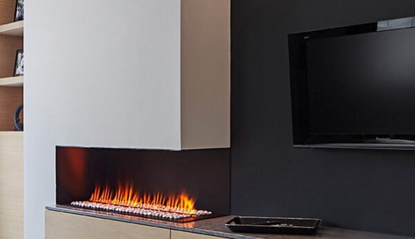 τζάκι εντοίχισης ηλεκτρικό, ατμού, με πέτρες κρυστάλλους, σε κατασκευή, σαλόνι, Dimplex Cassette 1000