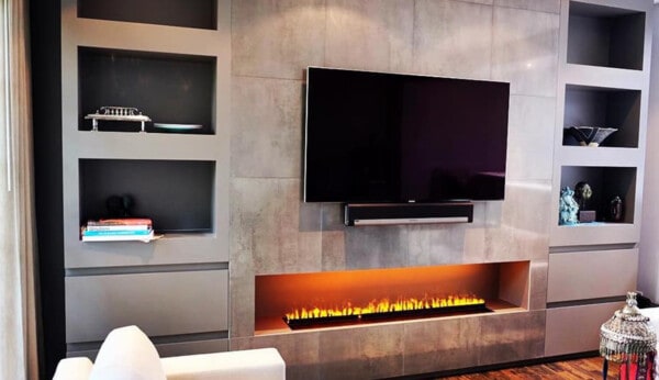 τζάκι ηλεκτρικό, optimyst-ατμού, μοντέρνα κατασκευή σε ένθετο σε σαλόνι με τηλεόραση, ασφάλεια, Dimplex Cassette 1000