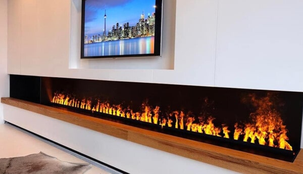 τζάκι optimyst-ατμού, κατασκευή σε γυψοσανίδα σε σαλόνι με τηλεόραση, μοναδική ατμόσφαιρα, Dimplex cassette 1000 χωρίς ξύλα