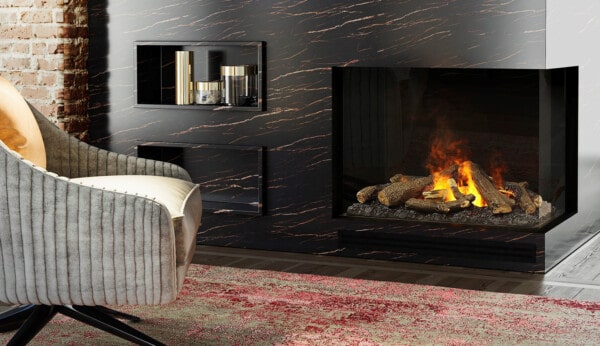 τζάκι εντοιχιζόμενο ηλεκτρικό, γωνιακό 2 όψεων, ατμου σε καθιστικο, αληθινή ατμοσφαιρα με ξύλα-θέρμανση, dimplex faber ematrix